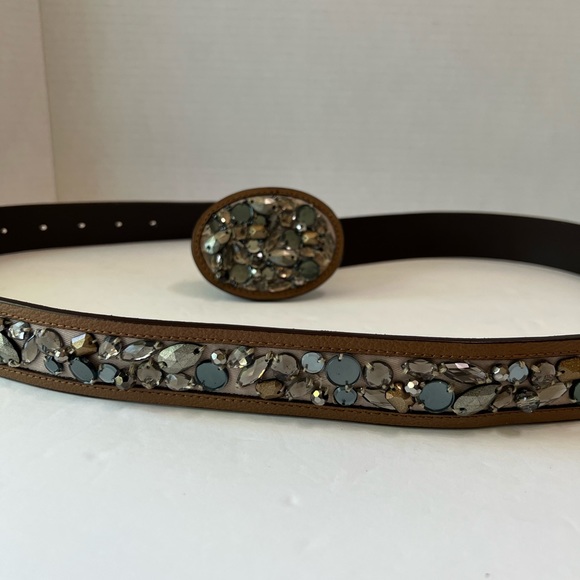 Jewel Embellished Belt silver pewter jewel tone man made material 43” - Picture 2 of 12